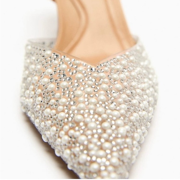 Zara Clear PVC Pearl & Rhinestone embellished Pointed Toe Slingback heels - Picture 5 of 7